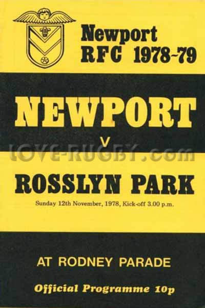 1978 Newport v Rosslyn Park  Rugby Programme